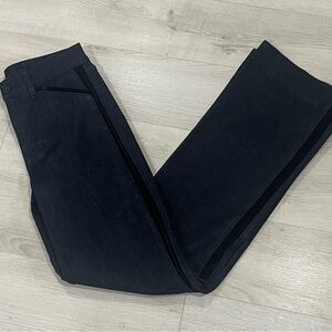 Stylish Midnight Rinse Colored Denim Trousers with Velvet Tuxedo Stripes, Size 2